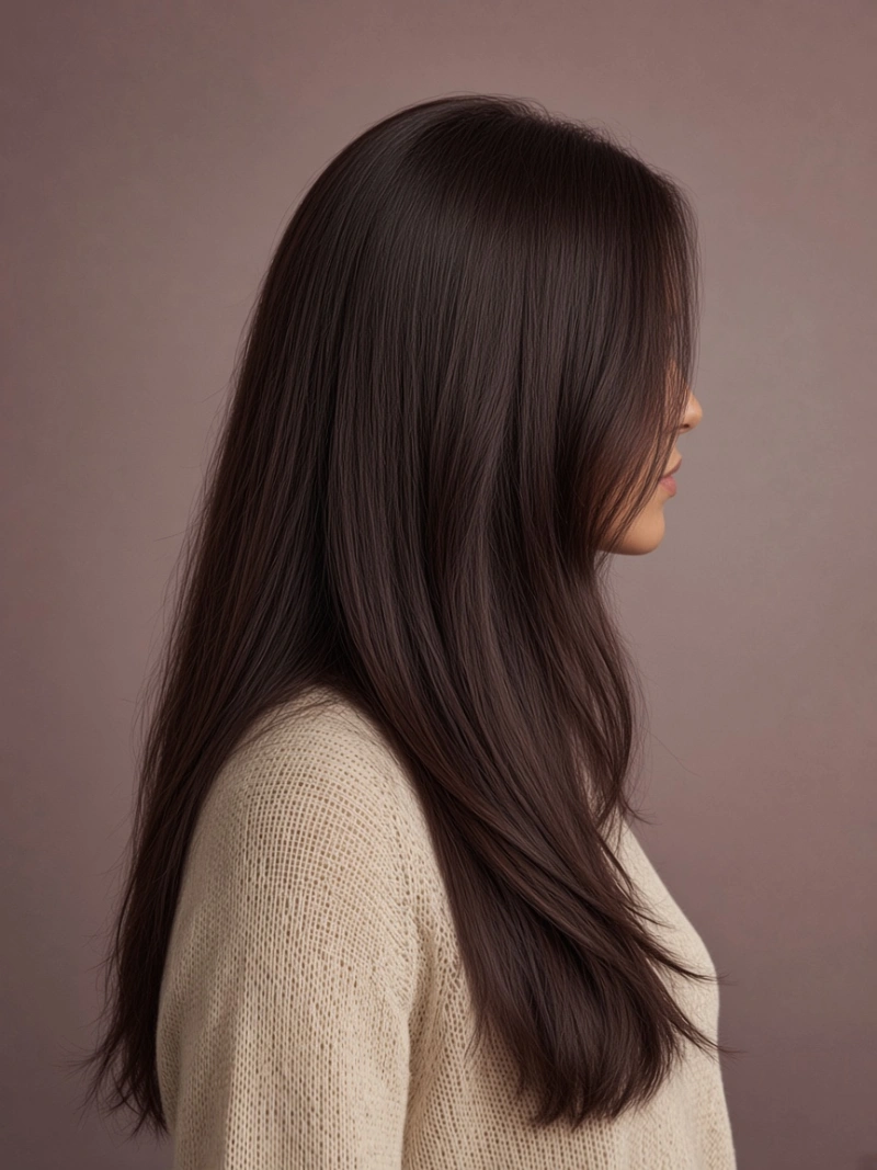 Side view of smooth straight hair