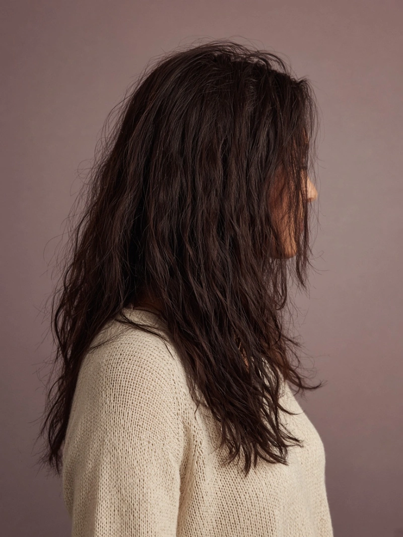 Side view of wavy hair